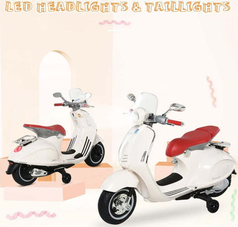 Moto-Elettrica-per-Bambini-con-Licenza-Ufficiale-Vespa,-2-Rotelle,-Luci-e-Suoni,-108x49x75-cm,-Bianca-HN7370-115WTHN7