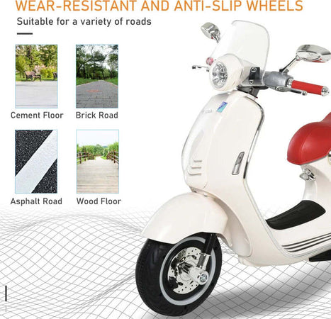 Moto-Elettrica-per-Bambini-con-Licenza-Ufficiale-Vespa,-2-Rotelle,-Luci-e-Suoni,-108x49x75-cm,-Bianca-HN7370-115WTHN7