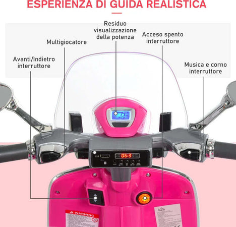 Moto-Elettrica-per-Bambini-con-Licenza-Ufficiale-Vespa,-2-Rotelle,-Luci-e-Suoni,-108x49x75-cm,-Rosa-JN9370-115PKJN9