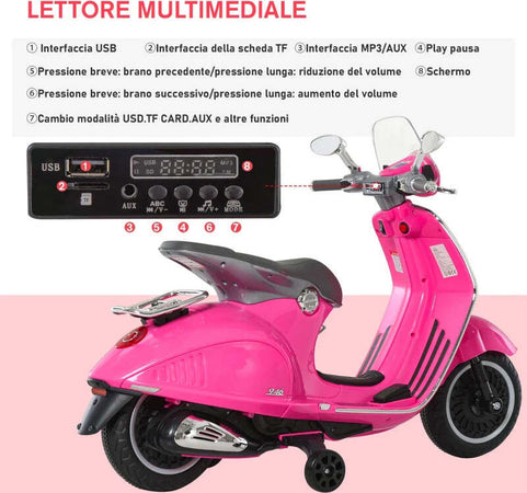 Moto-Elettrica-per-Bambini-con-Licenza-Ufficiale-Vespa,-2-Rotelle,-Luci-e-Suoni,-108x49x75-cm,-Rosa-JN9370-115PKJN9