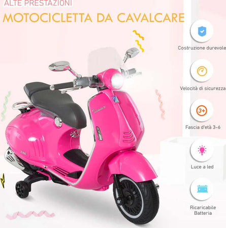 Moto-Elettrica-per-Bambini-con-Licenza-Ufficiale-Vespa,-2-Rotelle,-Luci-e-Suoni,-108x49x75-cm,-Rosa-JN9370-115PKJN9