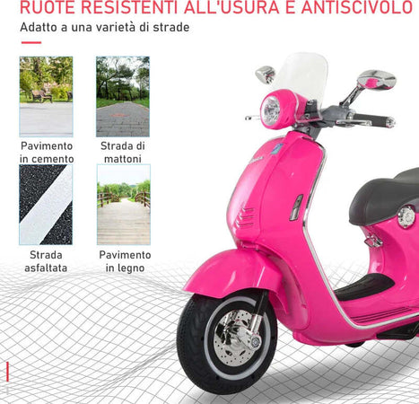 Moto-Elettrica-per-Bambini-con-Licenza-Ufficiale-Vespa,-2-Rotelle,-Luci-e-Suoni,-108x49x75-cm,-Rosa-JN9370-115PKJN9