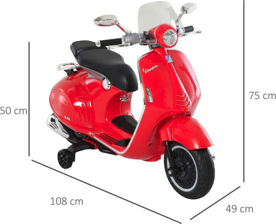 Moto-Elettrica-per-Bambini-con-Licenza-Ufficiale-Vespa,-2-Rotelle,-Luci-e-Suoni,-108x49x75-cm,-Rossa-QW7370-115RDQW7