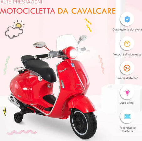 Moto-Elettrica-per-Bambini-con-Licenza-Ufficiale-Vespa,-2-Rotelle,-Luci-e-Suoni,-108x49x75-cm,-Rossa-QW7370-115RDQW7