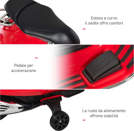 Moto-Elettrica-per-Bambini-con-Licenza-Ufficiale-Vespa,-2-Rotelle,-Luci-e-Suoni,-108x49x75-cm,-Rossa-QW7370-115RDQW7