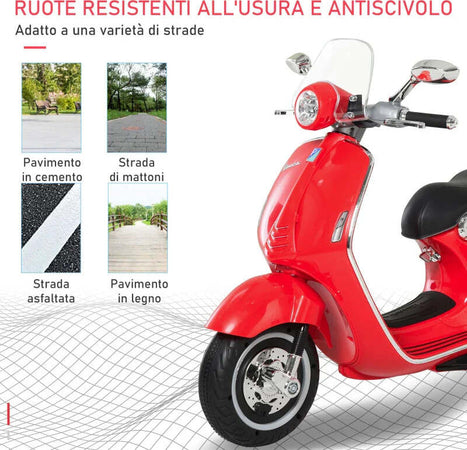 Moto-Elettrica-per-Bambini-con-Licenza-Ufficiale-Vespa,-2-Rotelle,-Luci-e-Suoni,-108x49x75-cm,-Rossa-QW7370-115RDQW7