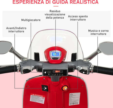 Moto-Elettrica-per-Bambini-con-Licenza-Ufficiale-Vespa,-2-Rotelle,-Luci-e-Suoni,-108x49x75-cm,-Rossa-QW7370-115RDQW7