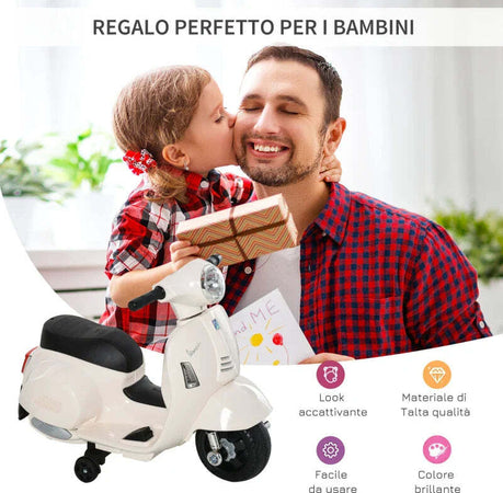 Moto-Elettrica-per-Bambini-con-Licenza-Ufficiale-Vespa-Batteria-6V,-Fari-e-Clacson,-per-Bimbi-da-18-36-mesi,-Bianco,-66.5x38x52cm-BV9370-138WTBV9