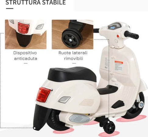 Moto-Elettrica-per-Bambini-con-Licenza-Ufficiale-Vespa-Batteria-6V,-Fari-e-Clacson,-per-Bimbi-da-18-36-mesi,-Bianco,-66.5x38x52cm-BV9370-138WTBV9