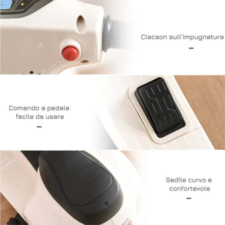 Moto-Elettrica-per-Bambini-con-Licenza-Ufficiale-Vespa-Batteria-6V,-Fari-e-Clacson,-per-Bimbi-da-18-36-mesi,-Bianco,-66.5x38x52cm-BV9370-138WTBV9