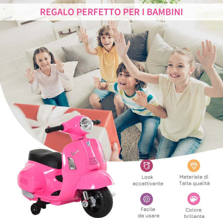 Moto-Elettrica-per-Bambini-con-Licenza-Ufficiale-Vespa-Batteria-6V,-Fari-e-Clacson,-per-Bimbi-da-18-36-mesi,-Rosa,-66.5x38x52cm-BV6370-138PKBV6