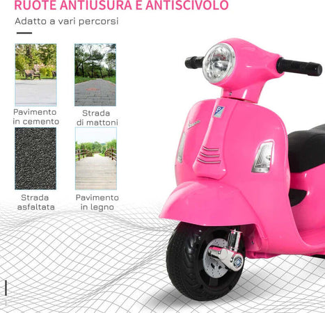 Moto-Elettrica-per-Bambini-con-Licenza-Ufficiale-Vespa-Batteria-6V,-Fari-e-Clacson,-per-Bimbi-da-18-36-mesi,-Rosa,-66.5x38x52cm-BV6370-138PKBV6