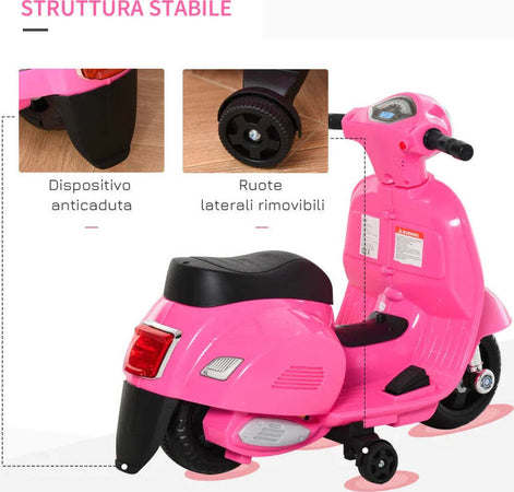 Moto-Elettrica-per-Bambini-con-Licenza-Ufficiale-Vespa-Batteria-6V,-Fari-e-Clacson,-per-Bimbi-da-18-36-mesi,-Rosa,-66.5x38x52cm-BV6370-138PKBV6