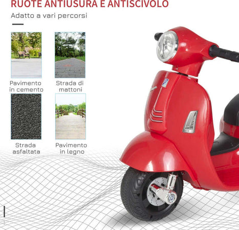 Moto-Elettrica-per-Bambini-con-Licenza-Ufficiale-Vespa-Batteria-6V,-Fari-e-Clacson,-per-Bimbi-da-18-36-mesi,-Rosso,-66.5x38x52cm-BG6370-138RDBG6