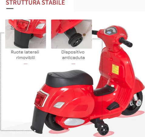 Moto-Elettrica-per-Bambini-con-Licenza-Ufficiale-Vespa-Batteria-6V,-Fari-e-Clacson,-per-Bimbi-da-18-36-mesi,-Rosso,-66.5x38x52cm-BG6370-138RDBG6