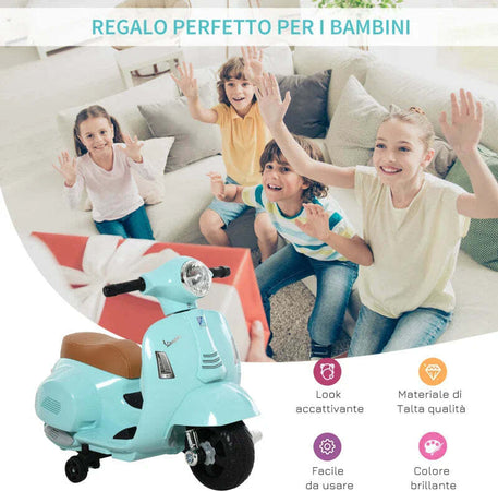 Moto-Elettrica-per-Bambini-con-Licenza-Ufficiale-Vespa-Batteria-6V,-Fari-e-Clacson,-per-Bimbi-da-18-36-mesi,-Verde,-66.5x38x52cm-MN7370-138GNMN7
