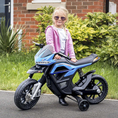 Moto-Elettrica-per-Bambini-da-6V-con-Rotelle-e-Fari,-in-PP-e-Metallo,-105x52.3x62.3-cm,-Azzurro-e-Nero-QS8370-068BUQS8