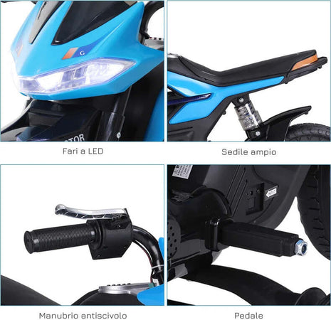Moto-Elettrica-per-Bambini-da-6V-con-Rotelle-e-Fari,-in-PP-e-Metallo,-105x52.3x62.3-cm,-Azzurro-e-Nero-QS8370-068BUQS8