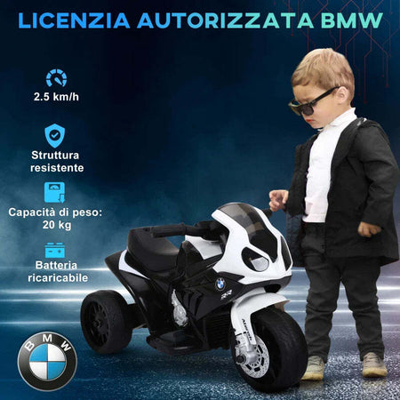 Moto-Elettrica-per-Bambini-Max.-20kg-con-Licenza-BMW,-3-Ruote,-Batteria-Ricaricabile-6V,-Bianca-Nera,-66x37x44cm-GB5370-064BKGB5