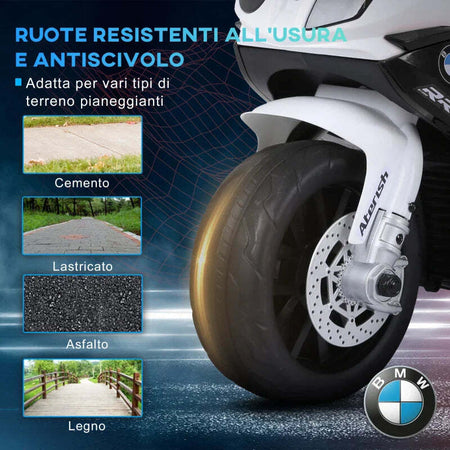 Moto-Elettrica-per-Bambini-Max.-20kg-con-Licenza-BMW,-3-Ruote,-Batteria-Ricaricabile-6V,-Bianca-Nera,-66x37x44cm-GB5370-064BKGB5
