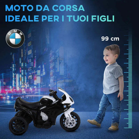 Moto-Elettrica-per-Bambini-Max.-20kg-con-Licenza-BMW,-3-Ruote,-Batteria-Ricaricabile-6V,-Bianca-Nera,-66x37x44cm-GB5370-064BKGB5