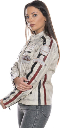 Motociclista-Donna---Biker-Donna-Avorio-Tamponato-in-vera-pelle