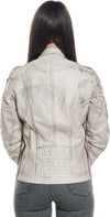 Motociclista-Donna---Biker-Donna-Avorio-Tamponato-in-vera-pelle