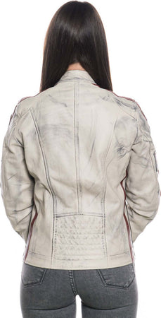 Motociclista-Donna---Biker-Donna-Avorio-Tamponato-in-vera-pelle