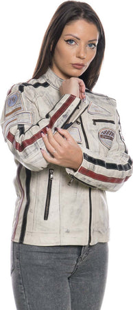 Motociclista-Donna---Biker-Donna-Avorio-Tamponato-in-vera-pelle