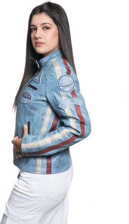 Motociclista-Donna---Biker-Donna-Azzurro-Tamponato-in-vera-pelle