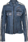 Motociclista-Donna---Biker-Donna-Blu-Tamponato-in-vera-pelle