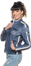 Motociclista-Donna---Biker-Donna-Blu-Tamponato-in-vera-pelle