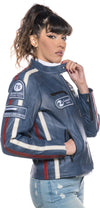 Motociclista-Donna---Biker-Donna-Blu-Tamponato-in-vera-pelle
