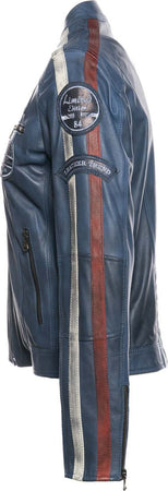 Motociclista-Donna---Biker-Donna-Blu-Tamponato-in-vera-pelle