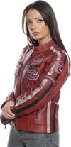 Motociclista-Donna---Biker-Donna-Bordeaux-Tamponato-in-vera-pelle
