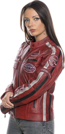 Motociclista-Donna---Biker-Donna-Bordeaux-Tamponato-in-vera-pelle