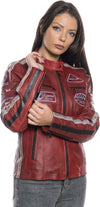 Motociclista-Donna---Biker-Donna-Bordeaux-Tamponato-in-vera-pelle