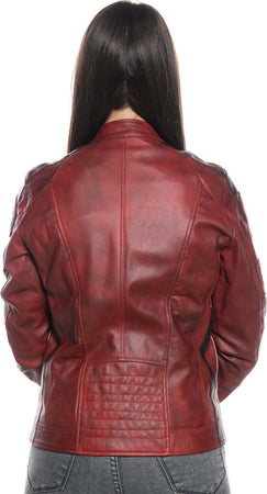 Motociclista-Donna---Biker-Donna-Bordeaux-Tamponato-in-vera-pelle