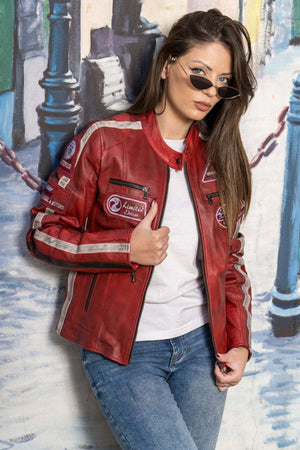 Motociclista-Donna---Biker-Donna-Bordeaux-Tamponato-in-vera-pelle