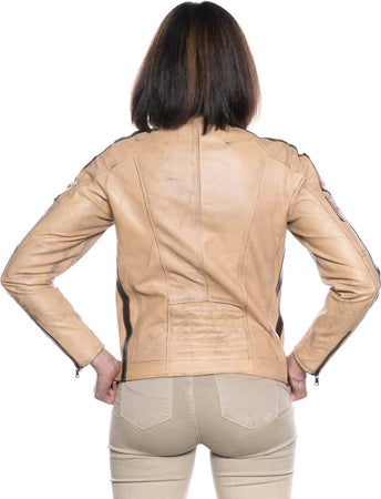 Motociclista-Donna---Biker-Donna-Crema-Tamponato-in-vera-pelle