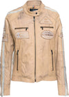 Motociclista-Donna---Biker-Donna-Crema-Tamponato-in-vera-pelle