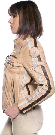 Motociclista-Donna---Biker-Donna-Crema-Tamponato-in-vera-pelle