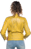 Motociclista-Donna---Biker-Donna-Giallo-Tamponato-in-vera-pelle