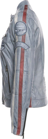 Motociclista-Donna---Biker-Donna-Grigio-Tamponato-in-vera-pelle