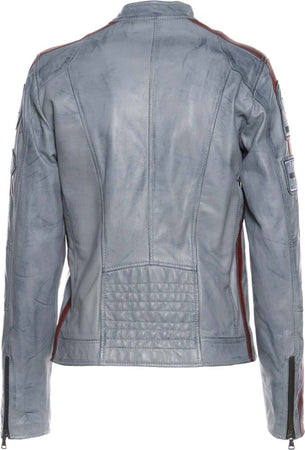 Motociclista-Donna---Biker-Donna-Grigio-Tamponato-in-vera-pelle
