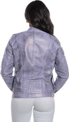 Motociclista-Donna---Biker-Donna-Lilla-Tamponato-in-vera-pelle
