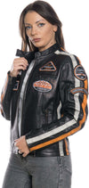 Motociclista-Donna---Biker-Donna-Nero-Tamponato-in-vera-pelle
