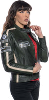 Motociclista-Donna---Biker-Donna-Verde-Bis-Tamponato-in-vera-pelle