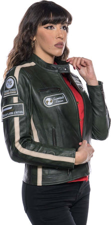 Motociclista-Donna---Biker-Donna-Verde-Bis-Tamponato-in-vera-pelle