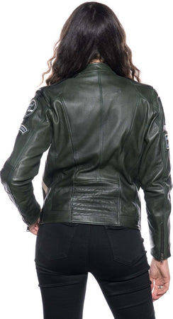 Motociclista-Donna---Biker-Donna-Verde-Bis-Tamponato-in-vera-pelle